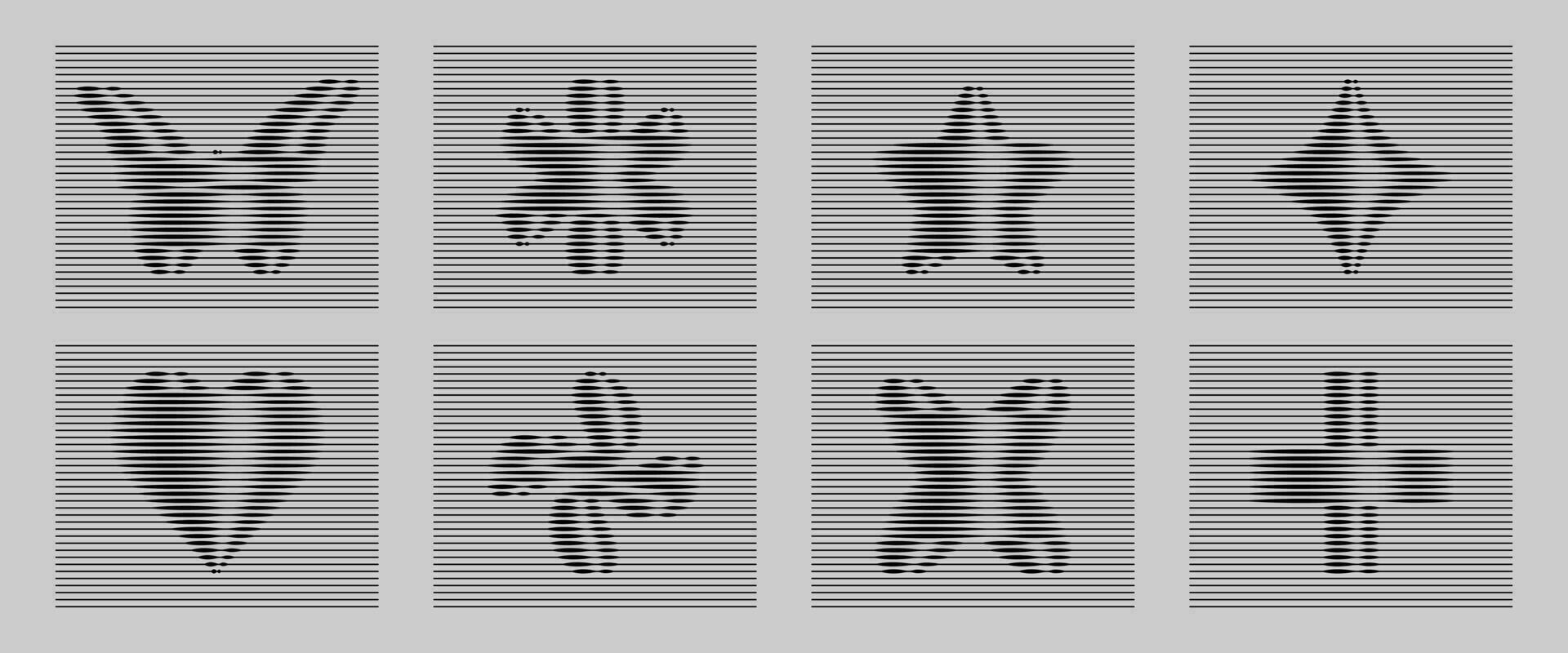 Set of halftone hologram line elements. Modern vector illustration in Y2K minimalist style. New trend for 2024.