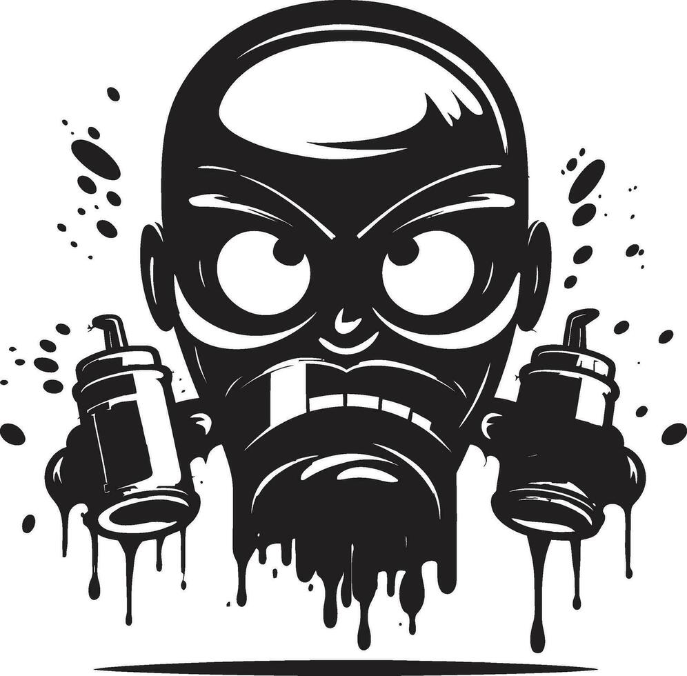 Screaming Mascot Emblem Black Paint Icon Fury on Display Spray Paint Vector Logo