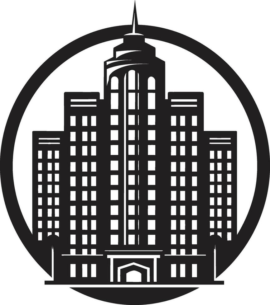 Modern Skyline Apartment Building Logo in Black Black Logo Mastery Icon of Urban Living vector