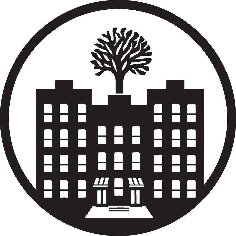 elegante alto subir negro logo icono arquitectónico esplendor Departamento edificio en negro vector