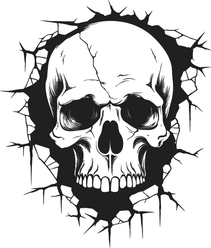 Eerie Resurgence A Hidden Skull Unveiled in Vector Art The Secrets Within A Cracked Walls Dark Skull Symbol