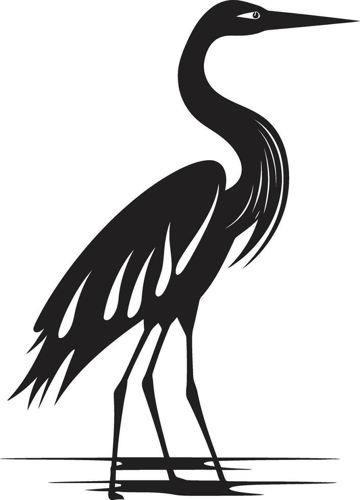 Contemporary Heron Graphic Black and White Heron Emblem vector