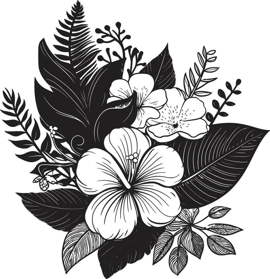 tropical elegancia negro logo diseño con floral icono negro y negrita botánico floral vector emblema