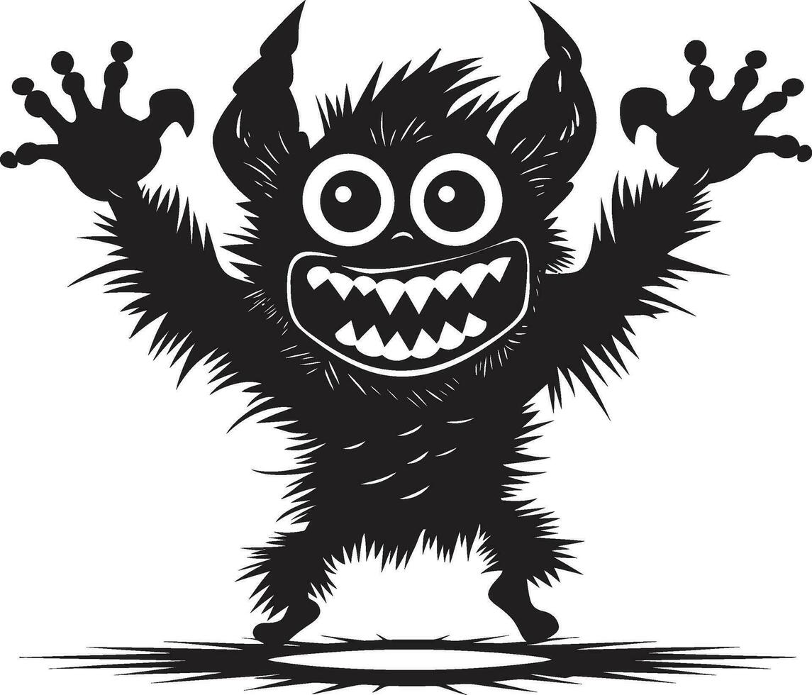 Iconic Creature Unleashed Black Emblem Design Black and Charming Cartoon Monster Vector Symbol