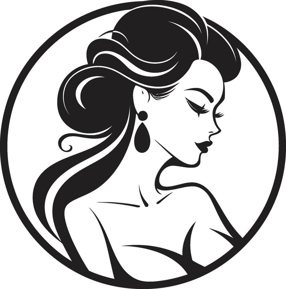 Iconic Beauty Black Logo with a Females Face Mystical Elegance Vector Icon Featuring a Womans Face