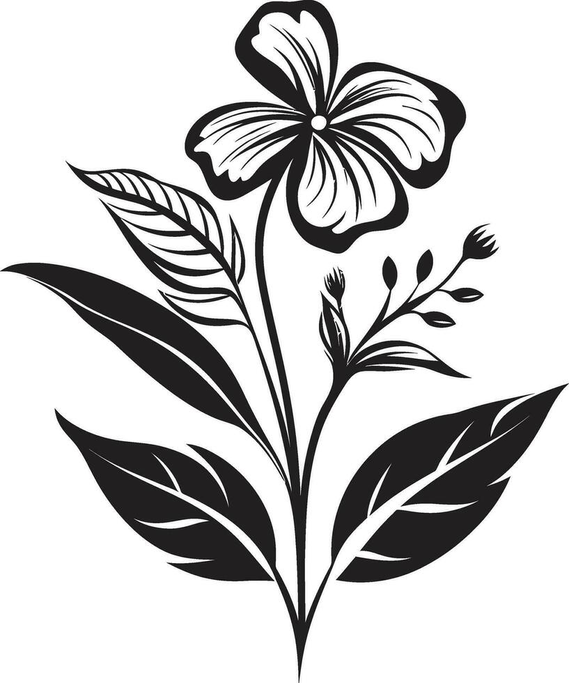 Iconic Paradise Black Logo with Exotic Floral Lush Botanical Beauty Black Floral Logo Vector Icon