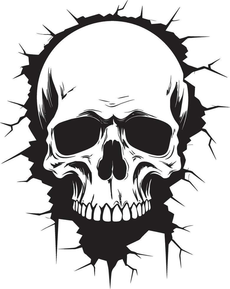 The Secrets Within A Cracked Walls Dark Skull Symbol Emerging from Shadows The Mystery of the Vector Skull