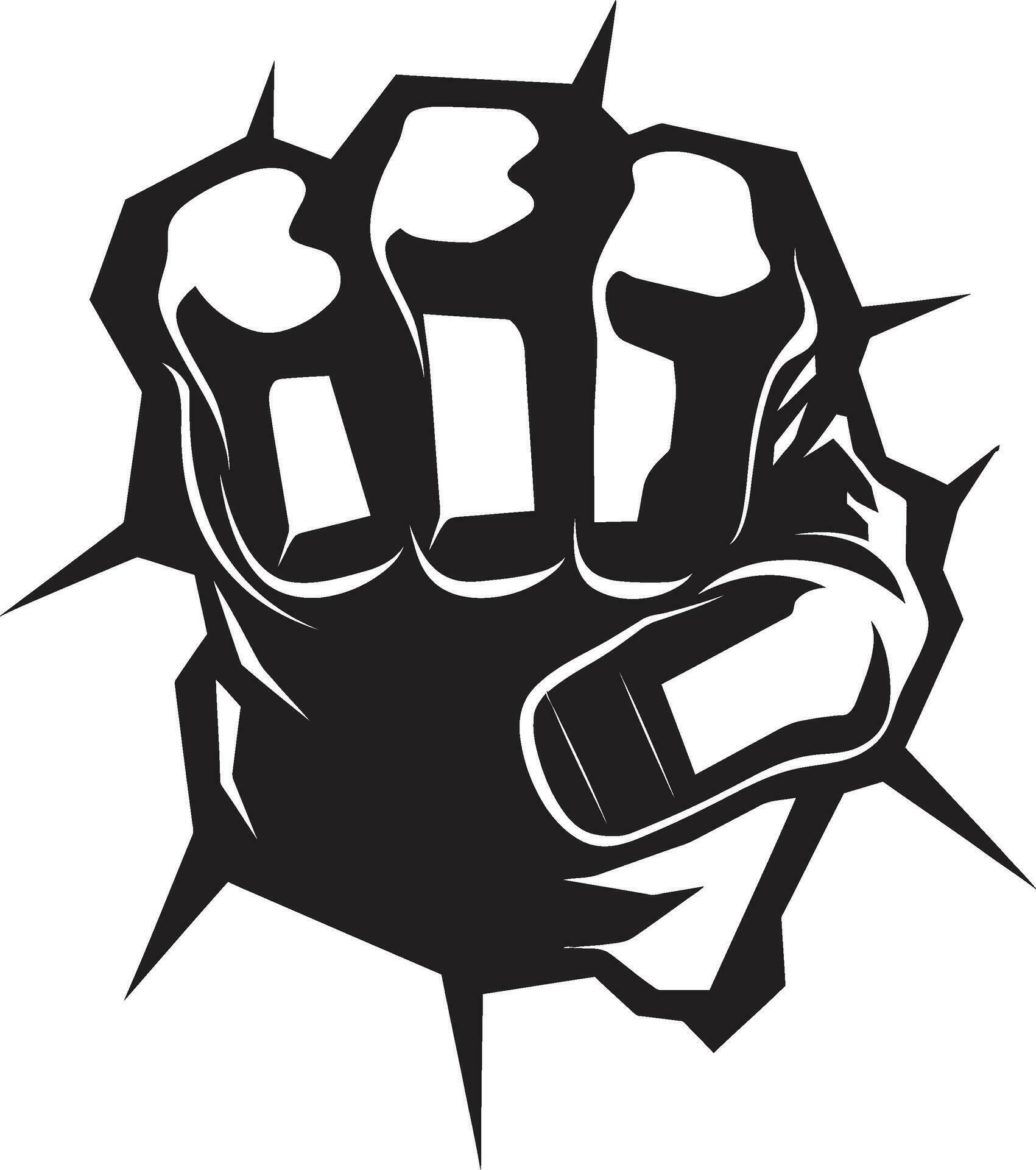 Powerful Breakthrough Black Fist and Wall Icon in Vector Epic Cartoon ...