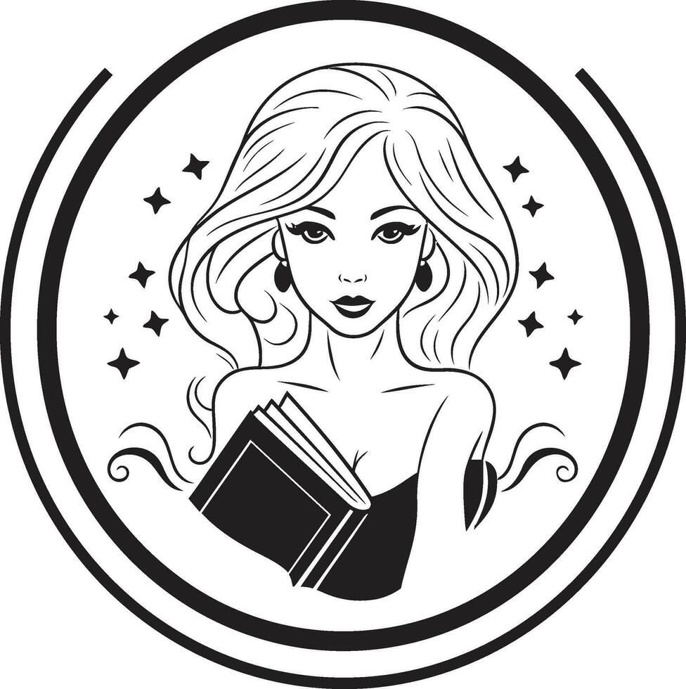 gráfico sabiduría hembra instructor con libro logo icono conocimiento iluminado mujer enseñando libro vector Arte