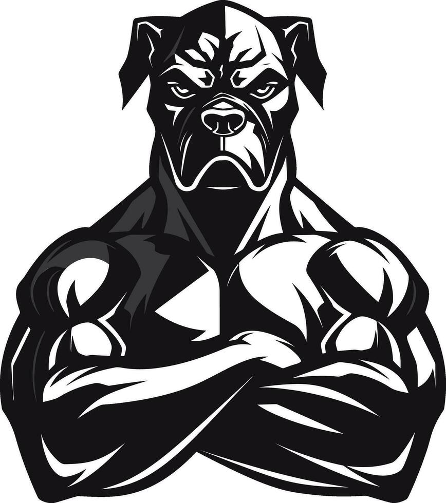 Mascot Muscle Black Logo with Athletic Boxer Sporting Spirit Vector Icon in Black