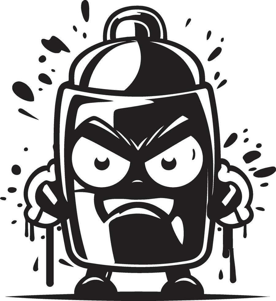 Furious Spray Can Mascot Black Logo Vector Icon Angry Graffiti Emblem Vector Mascot Design