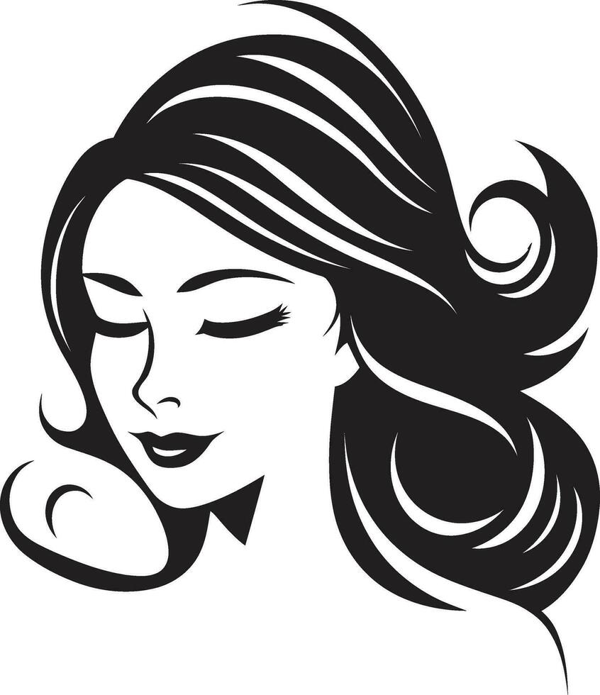 Empowerment through Serenity Black Female Face Emblem in Monochrome Intriguing Elegance Vector Icon of Females Essence in Black Monochrome