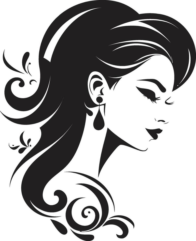 Eternal Allure Logo with Female Face Icon in Black Monochrome Empowerment through Serenity Black Female Face Emblem in Monochrome vector