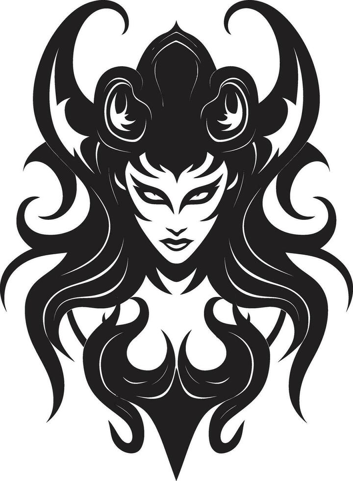 Mystical Allure Beautiful Female Demon Icon in Vector Sinful Temptation Redefined Enigmatic Logo