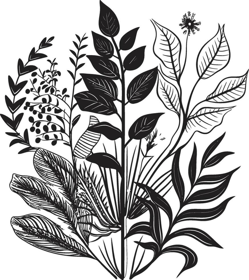 Lush Botanical Beauty Black Floral Logo Vector Icon Tropical Splendor Botanical Floral Emblem in Black