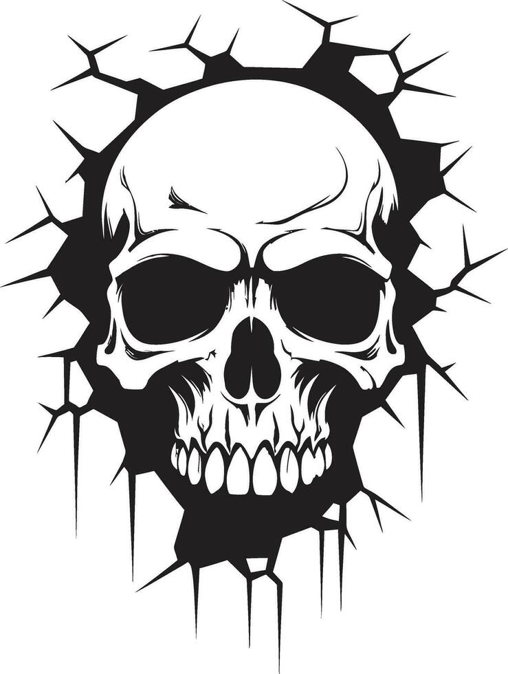 Mystical Glimpse The Intriguing Walls Skull Design Cracked Wall Discovery The Mysterious Skulls Unveiling vector