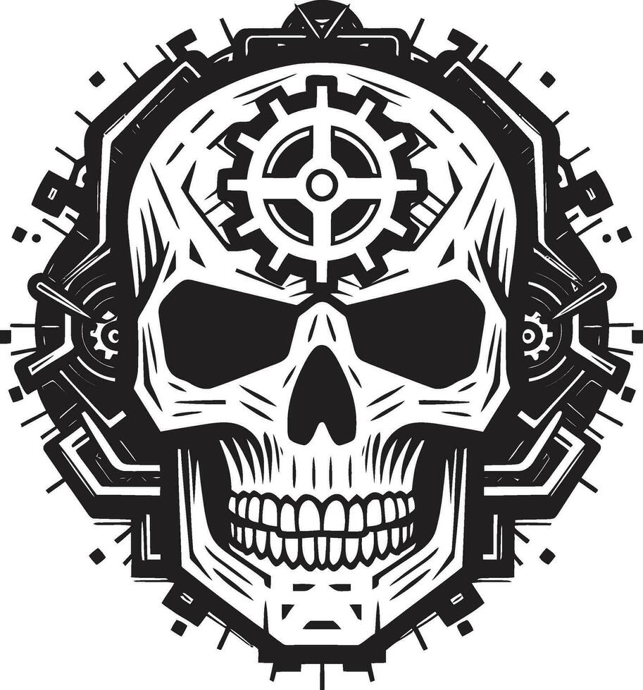 Mechanical Marvel The Digital Skull Icon Sculpted Tech Skull Emblem A Vision of Innovation vector