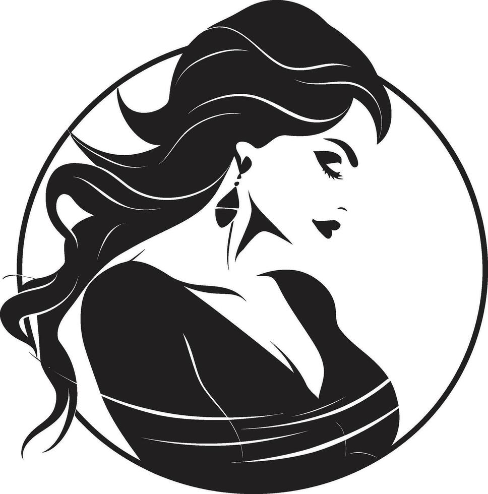 elegante serenidad negro hembra cara emblema intrigante perfil logo con mujeres cara en negro vector