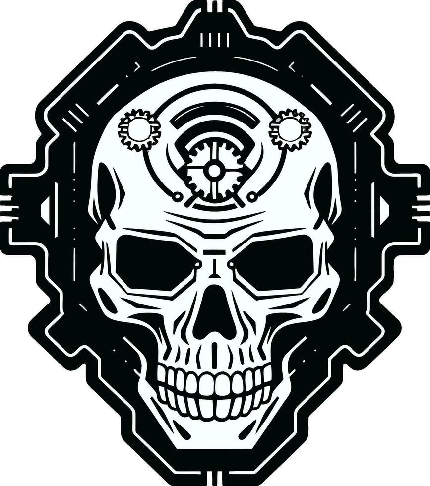 Mechanical Skull Logo A Glimpse into Cybernetic Intrigue Cyberpunk Skull Emblem The Fusion of Man and Machine vector