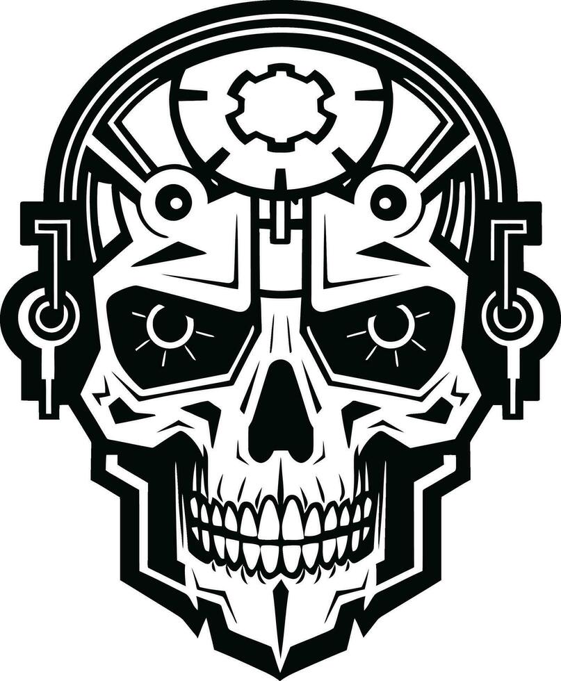 Sleek Tech Symbol The Digital Soul within Metal Industrial Cyber Skull Emblem The Revolution of Design vector