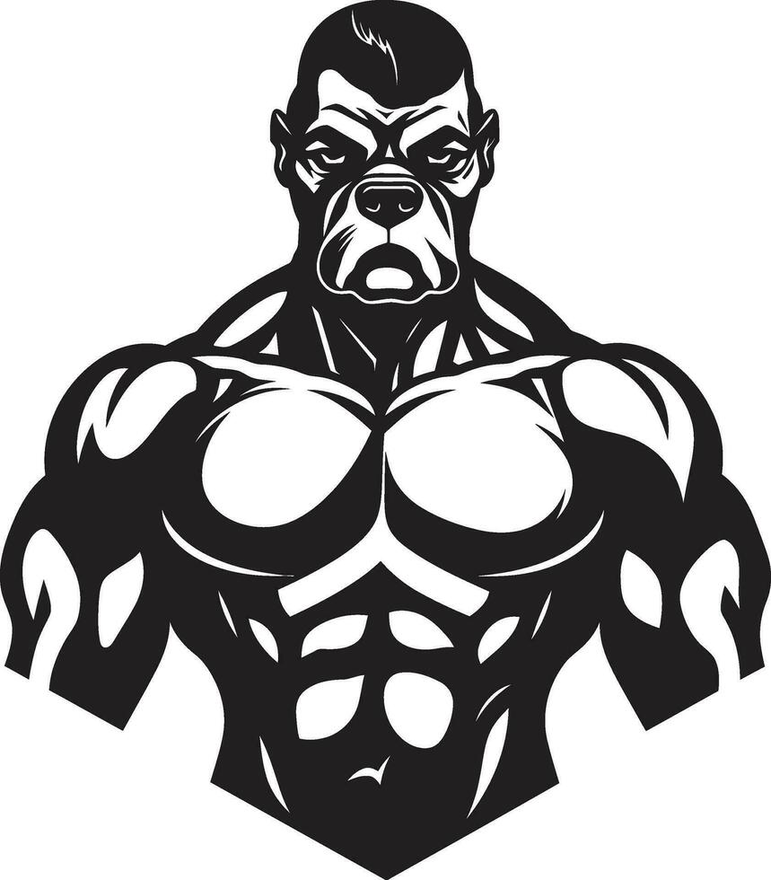 Sporty Spirit Unveiled Black Logo with Boxer Mascot Mighty Muscle Vector Icon in Black