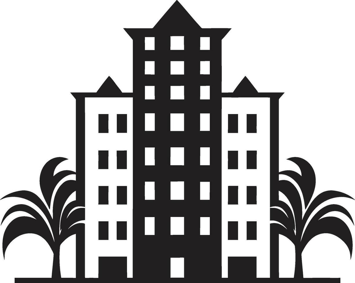 Sophisticated Building Design Black Vector Emblem Cityscape Emblem Apartment Building Logo in Black