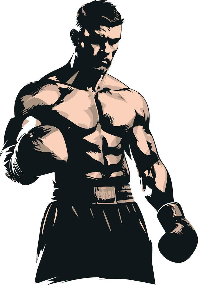 pugilístico valor desvelado negro logo con boxeo hombre poderoso se mueve vector icono en negro