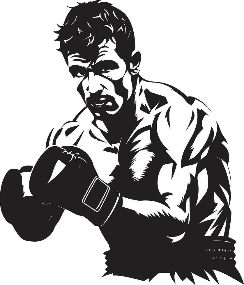 Iconic Strength Unleashed Black Emblem Design Black and Dynamic Boxing Man Vector Symbol