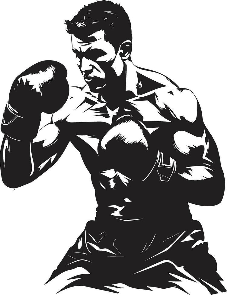 Powerful Punches Black Boxing Man Icon in Vector Elegant Fighter Boxing Man as a Logo Design