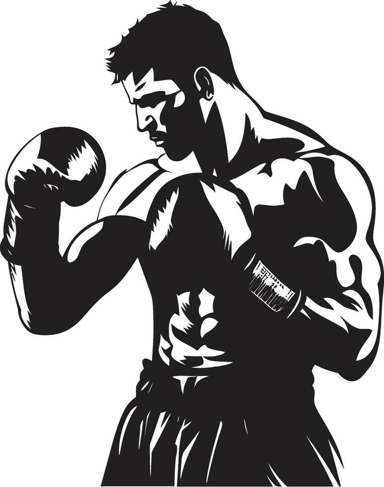 Sporty Elegance in Monochrome Black Vector Icon Vector Artistry Redefined Boxing Man Emblem