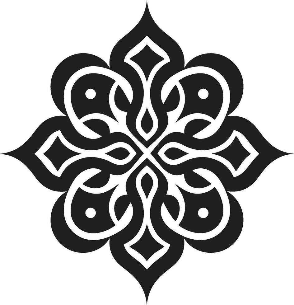Floral Harmony Unleashed Arabic Tiles Logo Icon Arabic Treasures in Black and White Floral Emblem vector