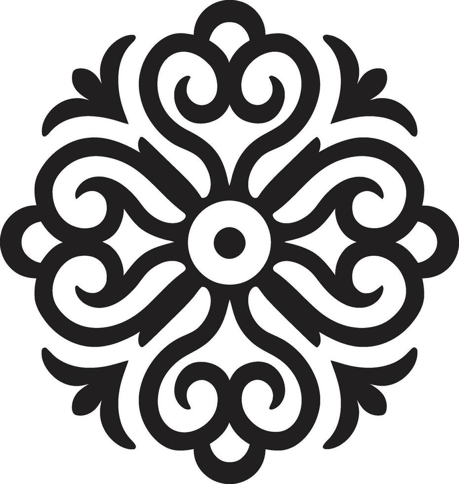 Iconic Middle Eastern Elegance Black Floral Emblem Floral Beauty in Monochrome Arabic Tiles Icon vector