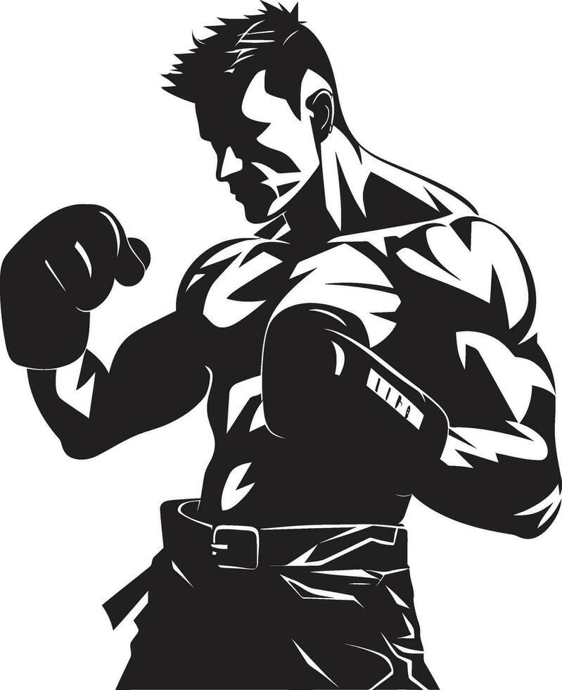 Iconic Strength Black Logo with Boxing Man Mighty Fighter Black Boxing Man Logo Vector Icon