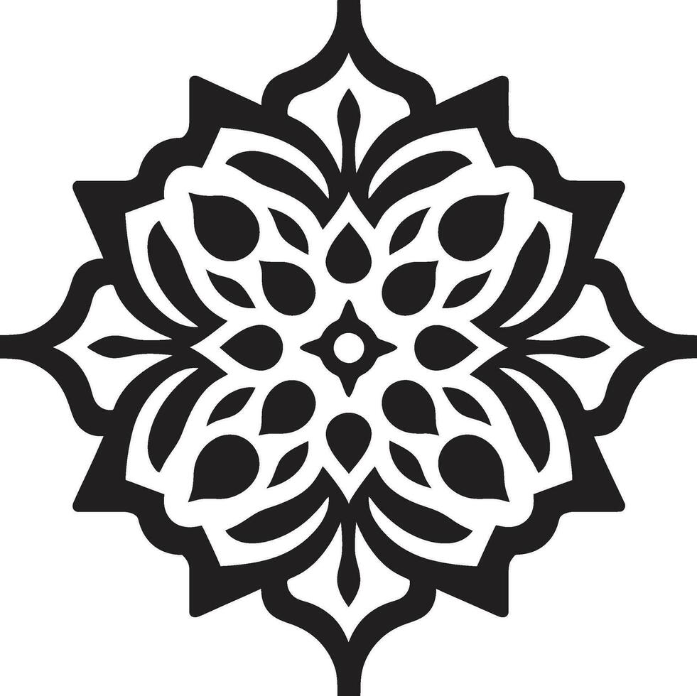 Intricate Floral Magic Arabic Emblem with Florals Iconic Middle Eastern Beauty in Black Arabic Tiles vector