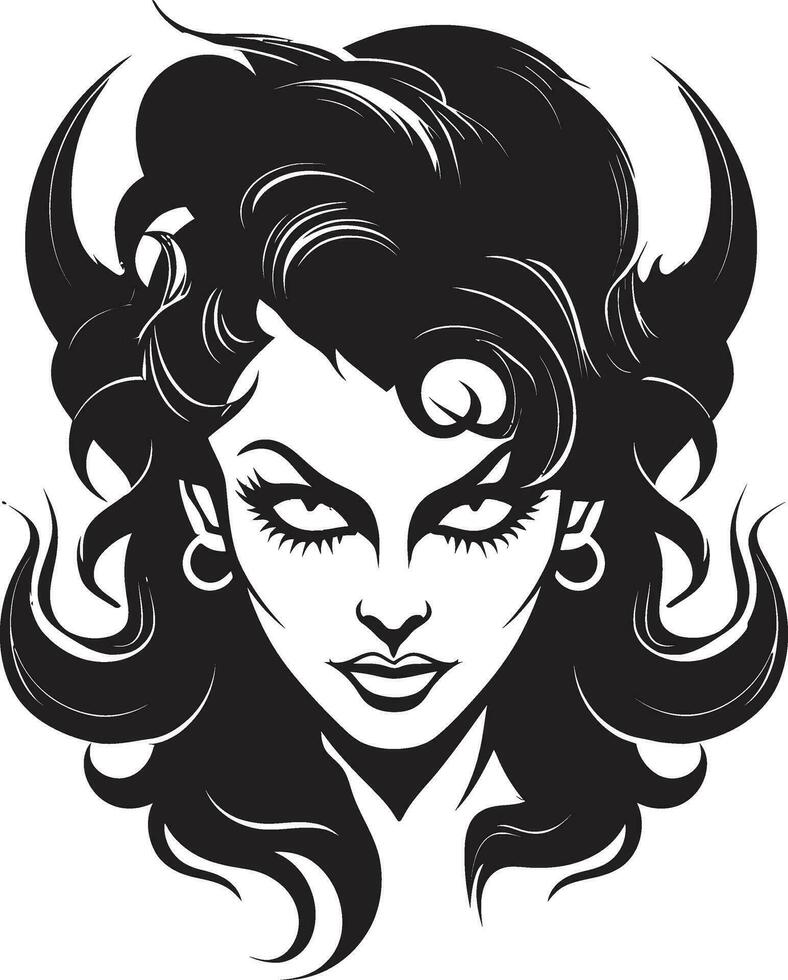 elegante enigma hermosa hembra demonio en negro vector sensual seductora negro demonio emblema diseño