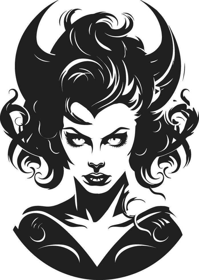 seductor seducir hermosa hembra demonio emblema en vector vector arte oscuro tentación logo