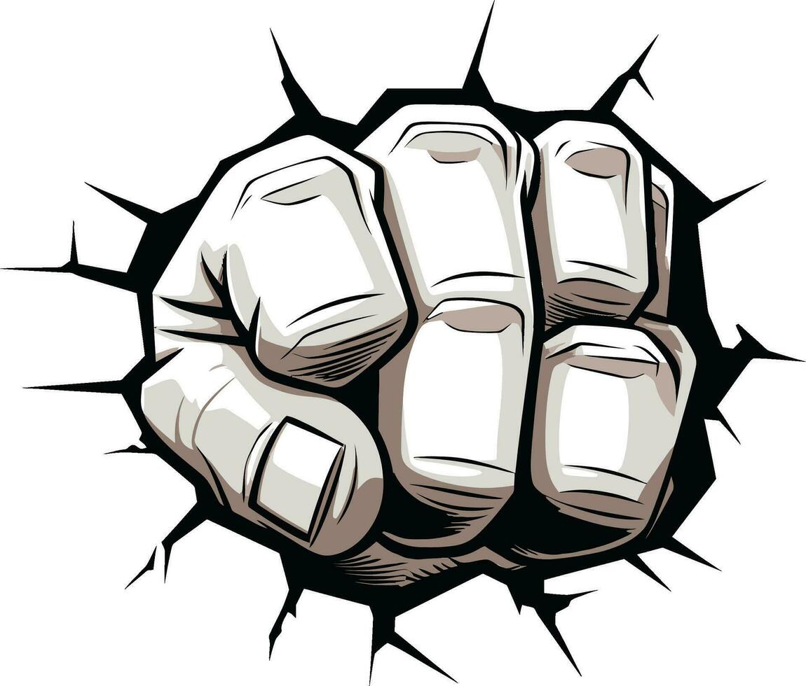 Black and Dynamic Fist Breaking Wall Vector Mighty Impact Cartoon Fist and Wall Logo