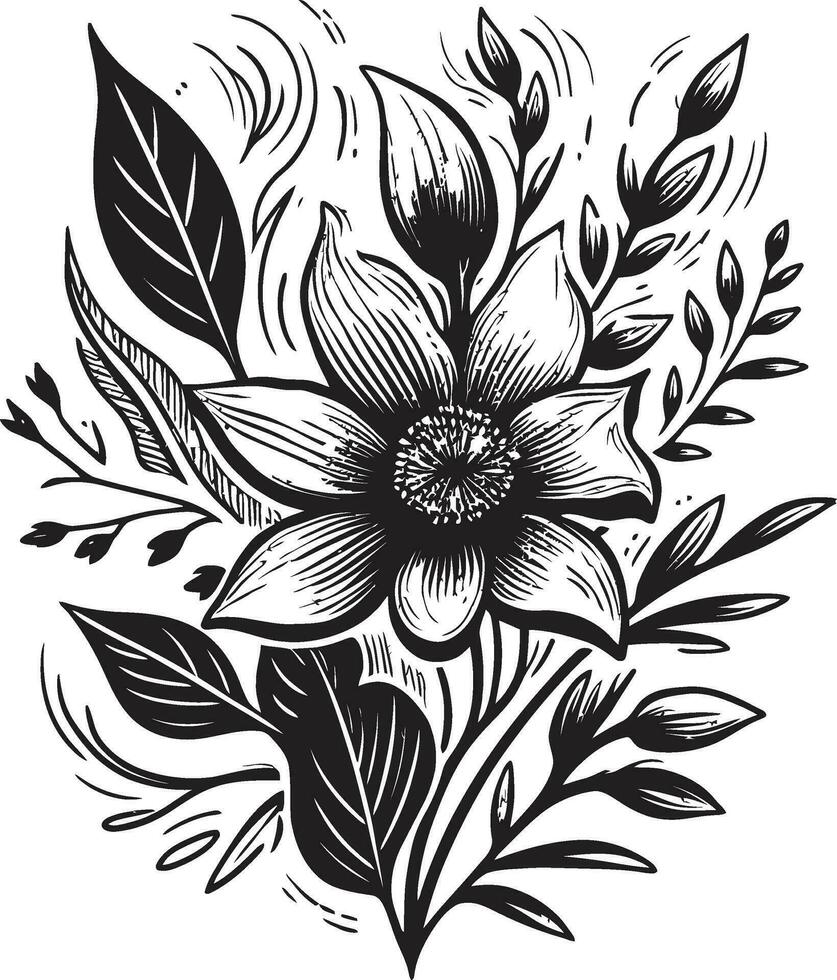 floral elegancia en monocromo negro vector icono vector arte redefinido tropical floral emblema