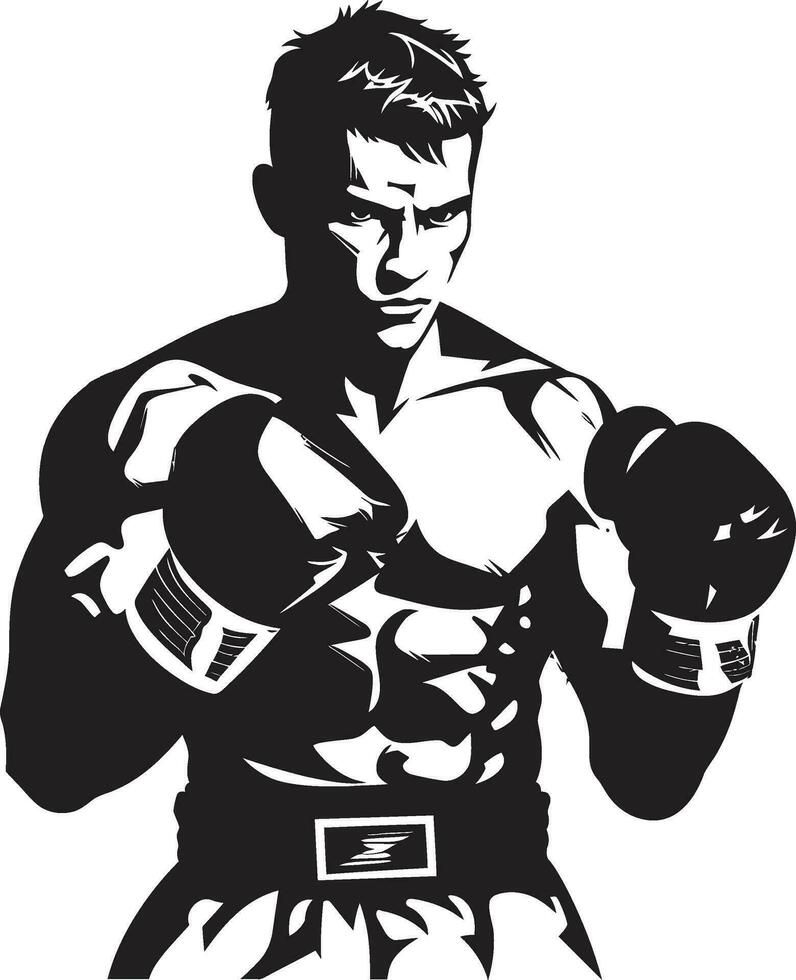 Black and Bold Boxing Man Vector Icon Iconic Strength Black Logo with Boxing Man
