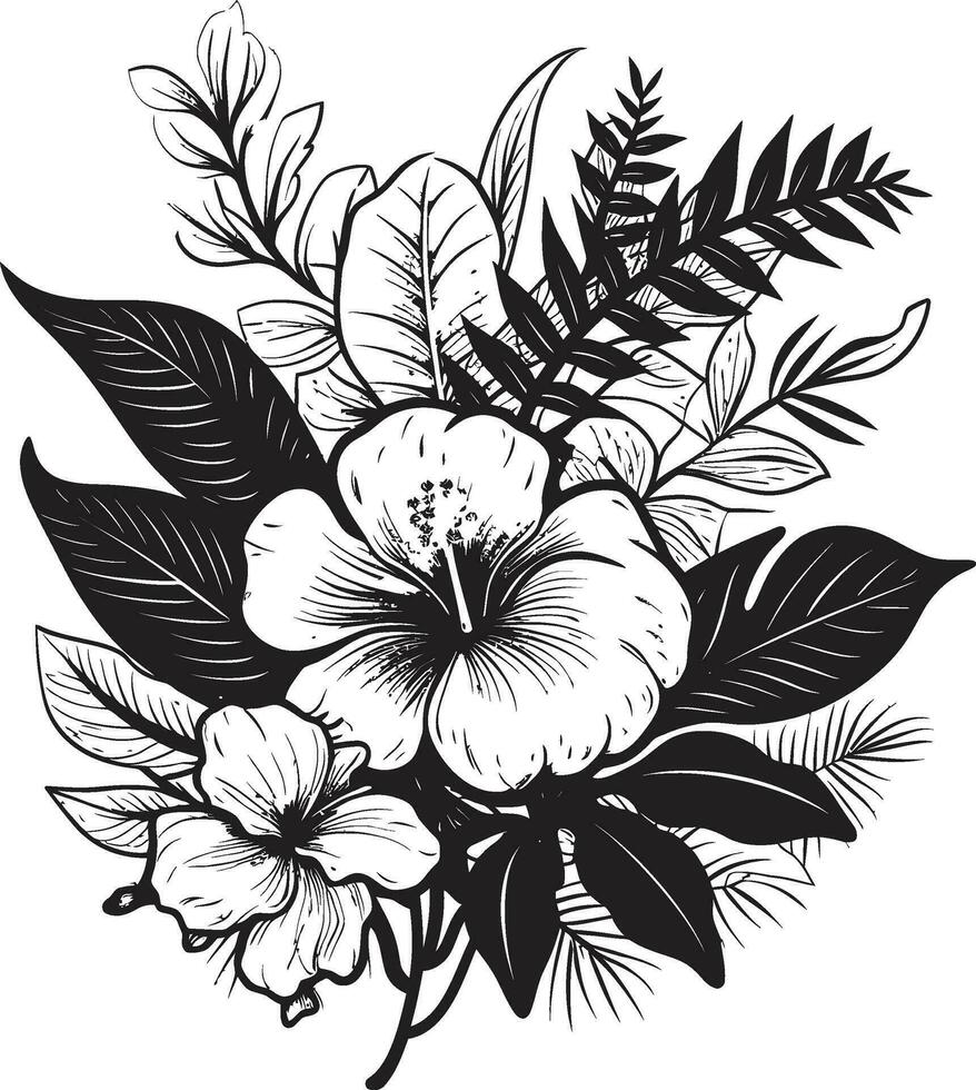 icónico paraíso soltado negro emblema diseño negro y lozano exótico floral vector