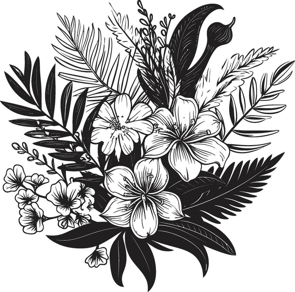 Exotic Beauty Unveiled Black Logo with Botanical Florals Tropical Serenity Vector Icon in Black