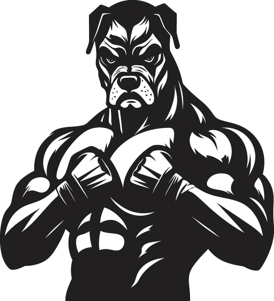 Exquisite Sporty Art Boxer Dog in Black Vector Mascot Muscle Black Logo with Athletic Boxer
