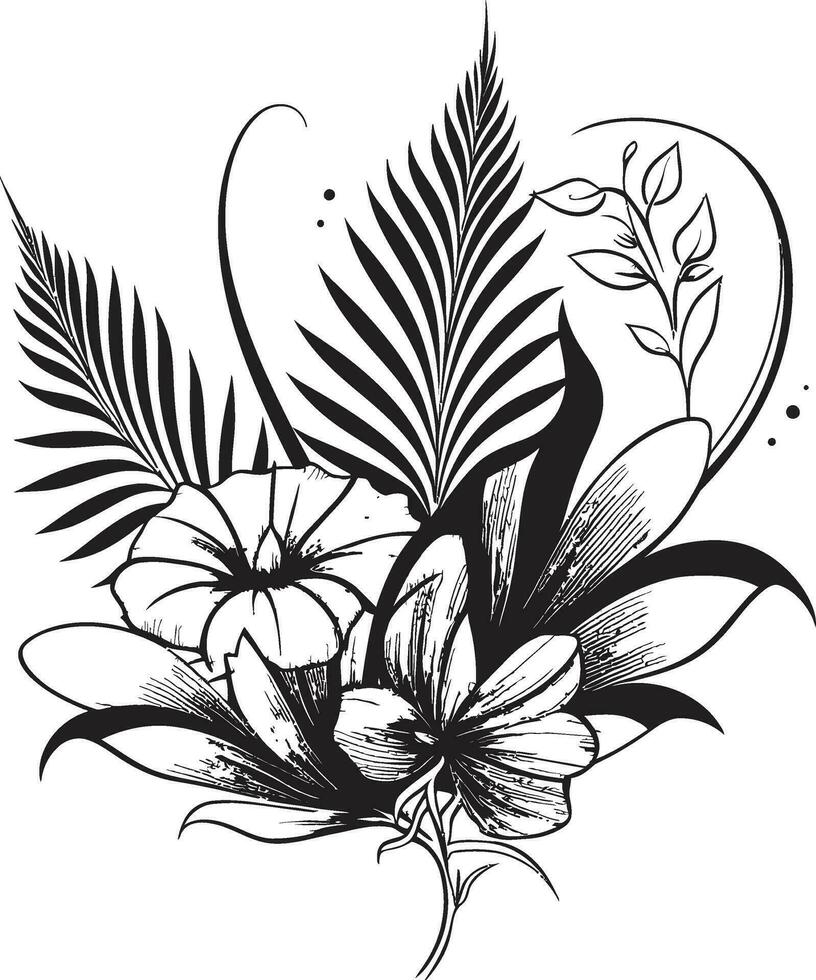 vector arte exótico floral emblema en negro tropical elegancia negro logo diseño con floral icono