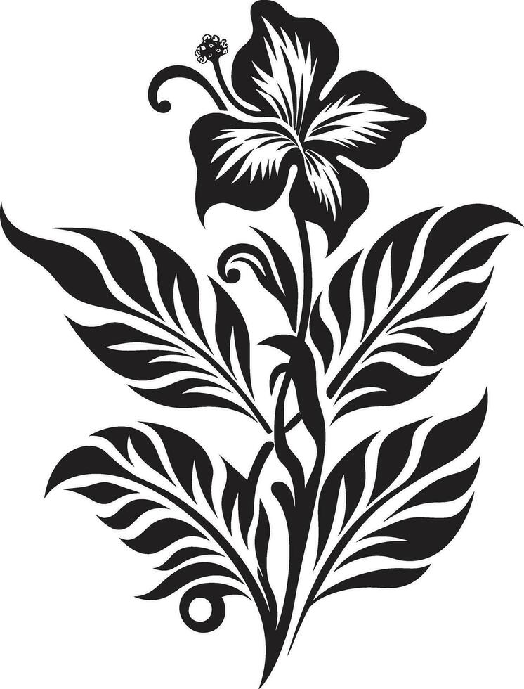 botánico paraíso negro logo con tropical florales isla escapar vector icono en negro