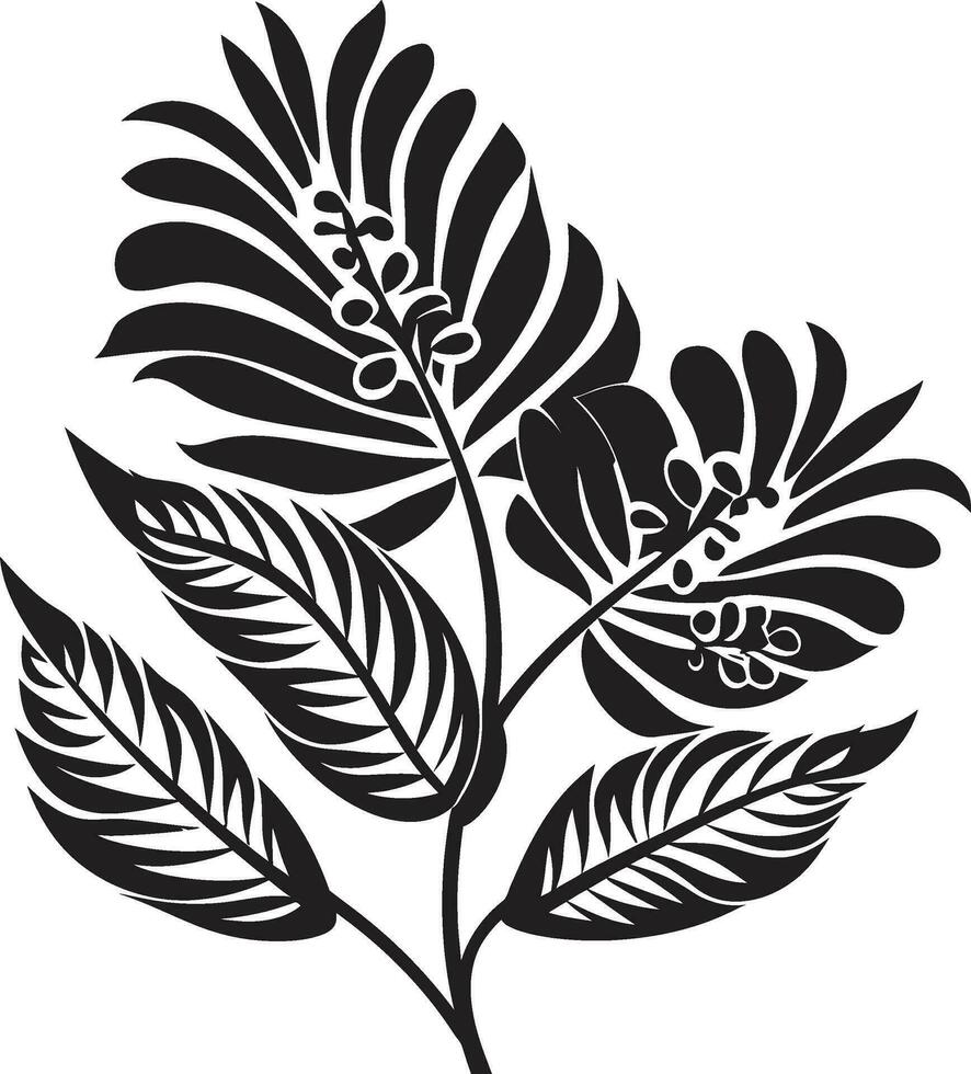 tropical esplendor botánico floral emblema en negro negro belleza exótico floral logo maestría vector