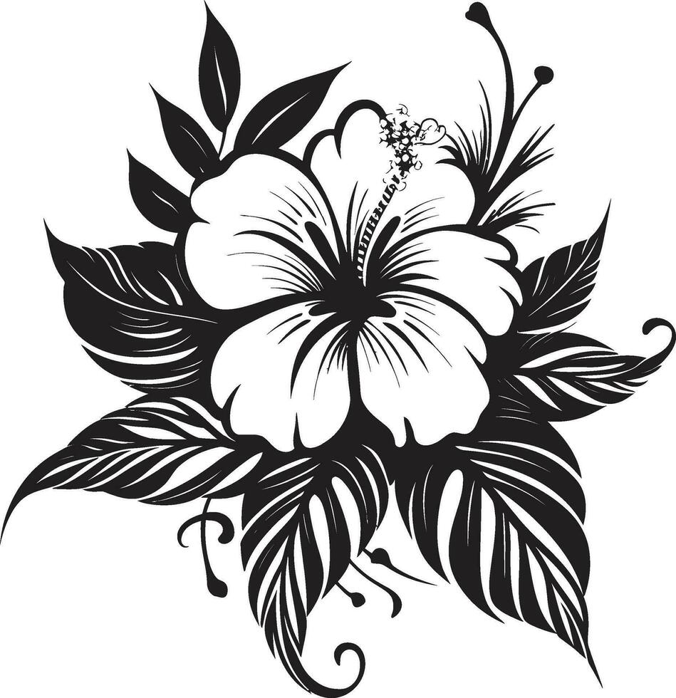 icónico paraíso soltado negro emblema diseño negro y lozano exótico floral vector