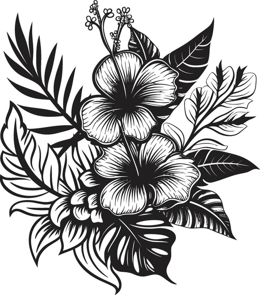 exótico belleza desvelado negro logo con botánico florales tropical serenidad vector icono en negro