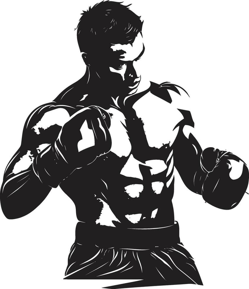 Pugilistic Prowess Unveiled Black Logo with Boxing Man Mighty Moves Vector Icon in Black