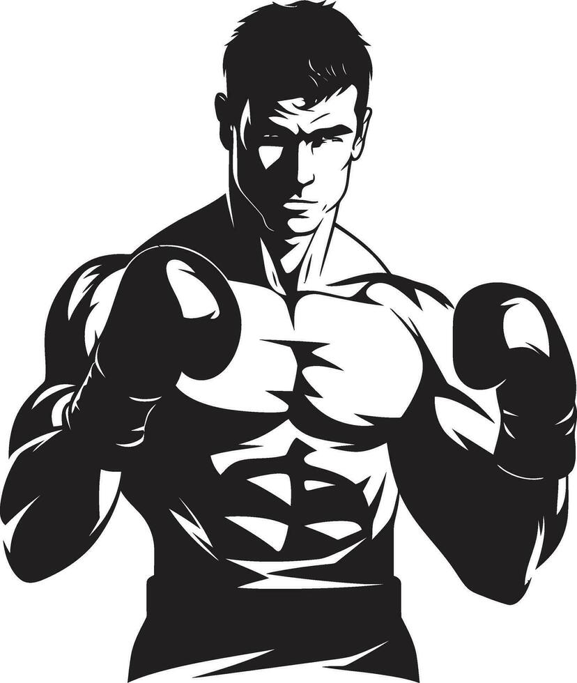Boxing Heroics Black Logo with Pugilistic Man Fighters Spirit Vector Icon in Black