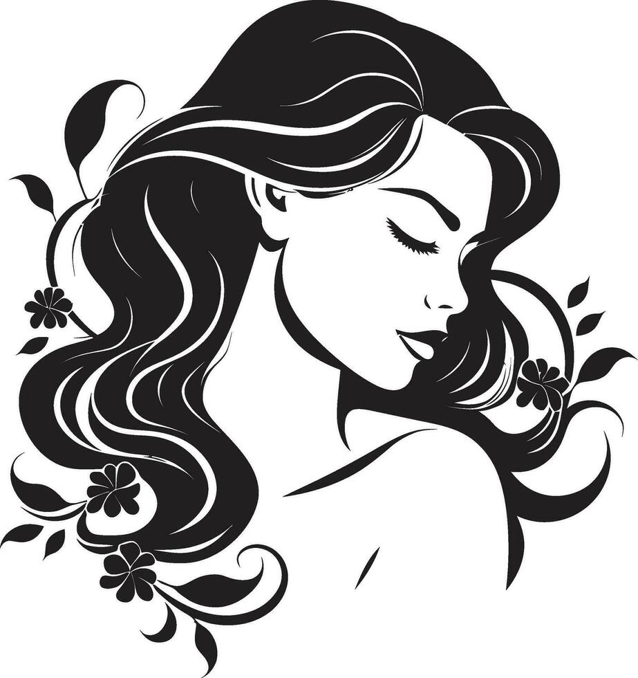 femenino serenidad negro logo con un mujeres cara icónico sencillez vector icono con hembras cara